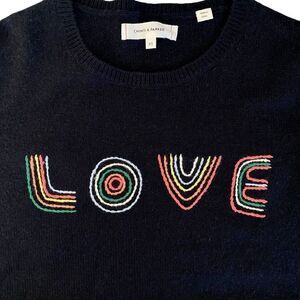 Chinti & Parker LOVE Embroidered Wool Cashmere Blend Black Sweater XS